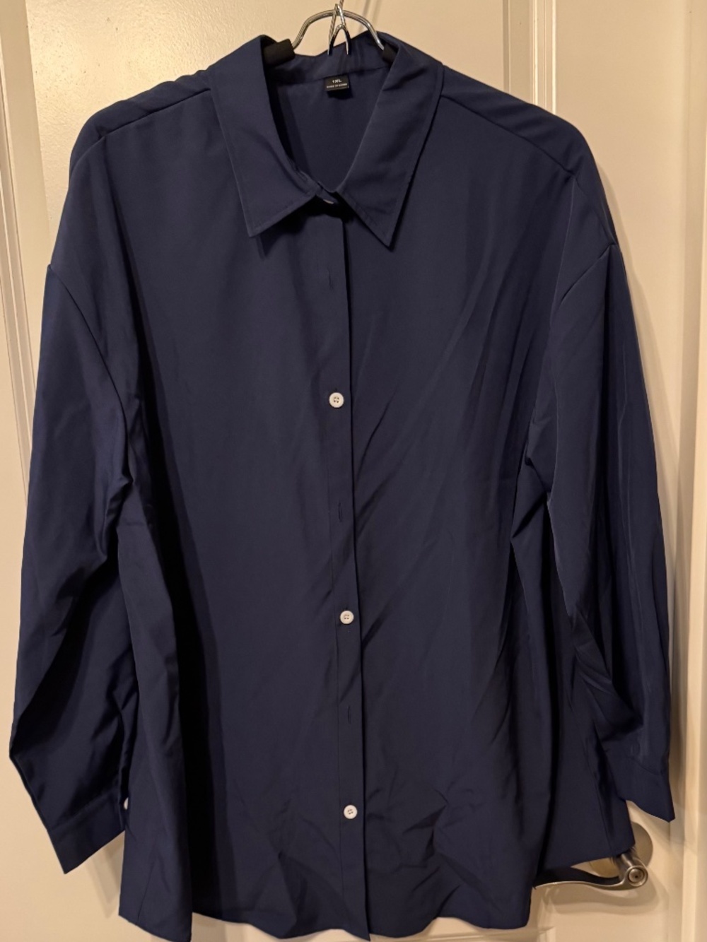 SHEIN Navy Blue Oversized Button Front Shirt 1XL | Relaxed Fit | Business Casual